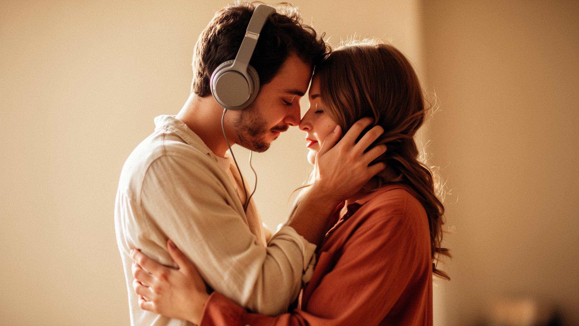 Un couple s'enlace en écoutant leur chanson personnalisée